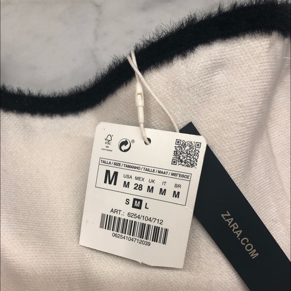 Zara Knit Collection Cream Skirt Black Fuzzy Trim - Picture 4 of 6